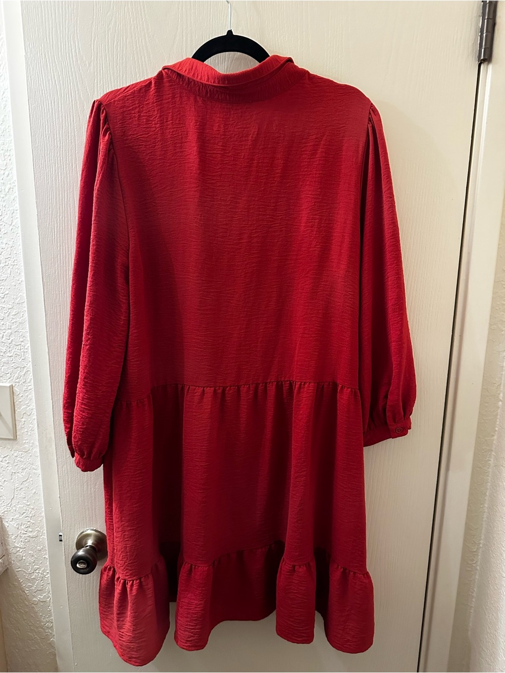 Tahari Raspberry Red Textured Button-Front Dress - Picture 3 of 4